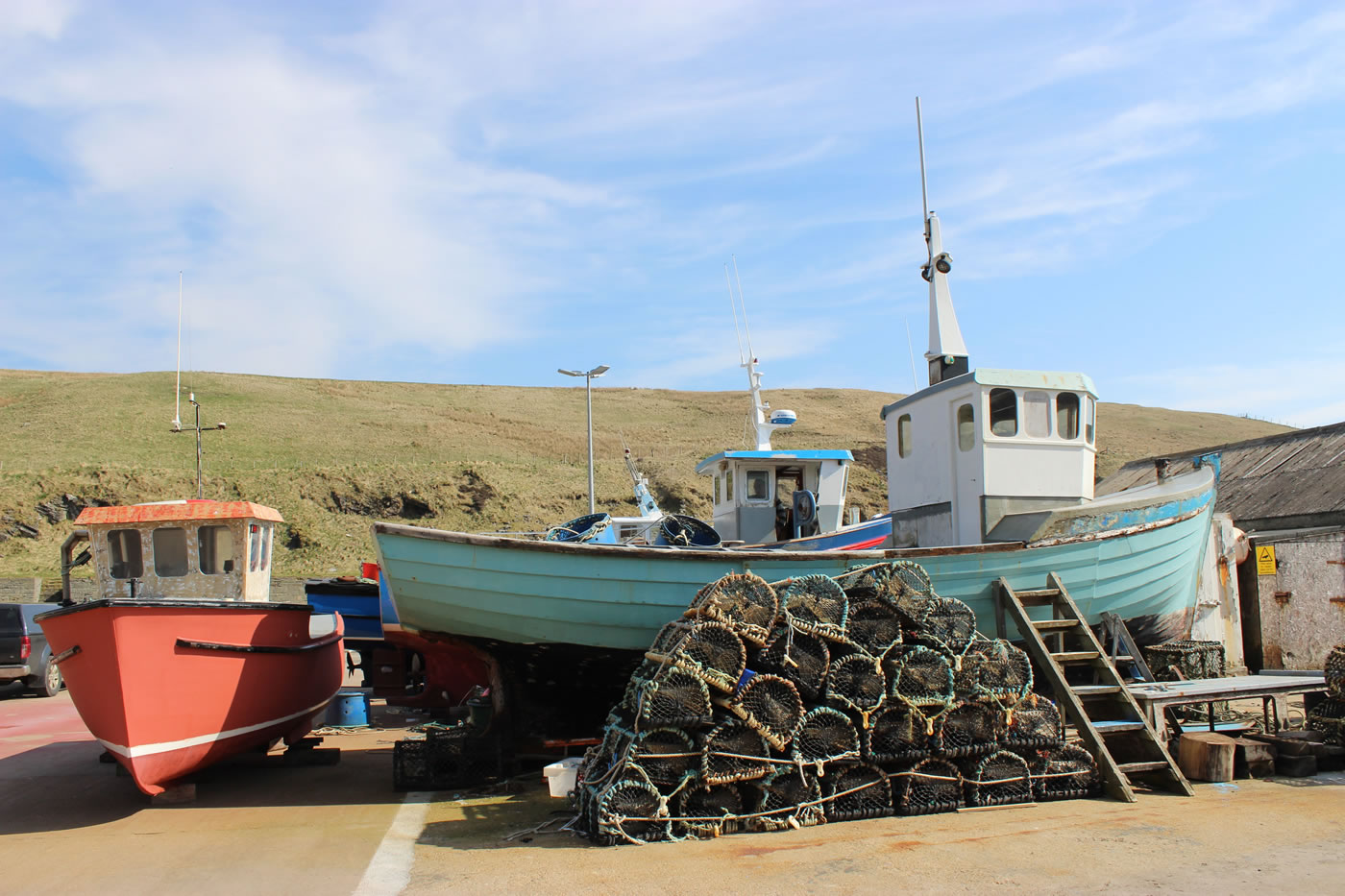 Small Fishing Vessels in Lybster Harbor, Scotland. Editorial Stock